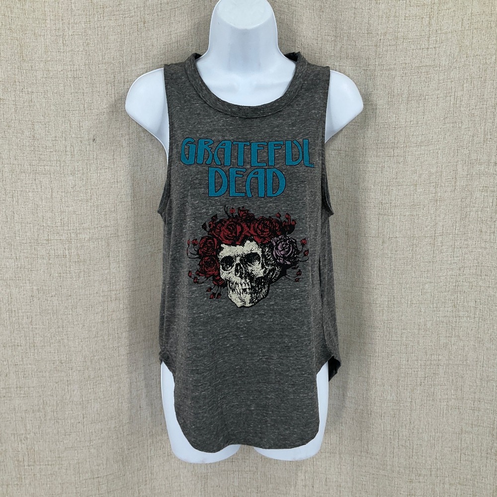 Chaser Grateful Dead Tank Top Women S Gray Boho Skull Roses Muscle Tee